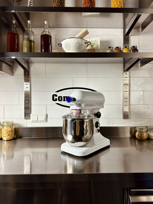 White Combisteel 7 litre tabletop planetary mixer with stainless steel bowl and accessories view 7