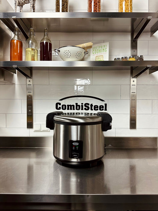 Combisteel RC-54 stainless steel tabletop rice cooker with serving spoon and measuring cup view 5