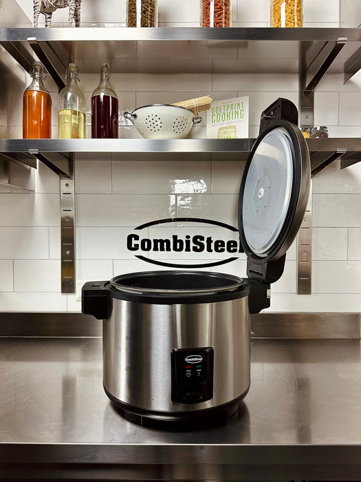 Combisteel RC-54 stainless steel tabletop rice cooker with serving spoon and measuring cup view 7