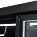 Black freestanding double glass door freezer with LED lighting and mobile castors view 6