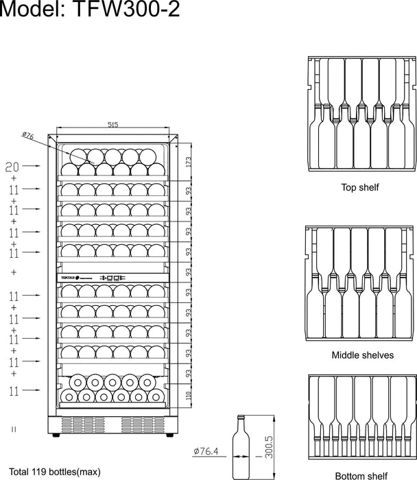 Tefcold Dual Temperature Wine Cooler TFW300-2F