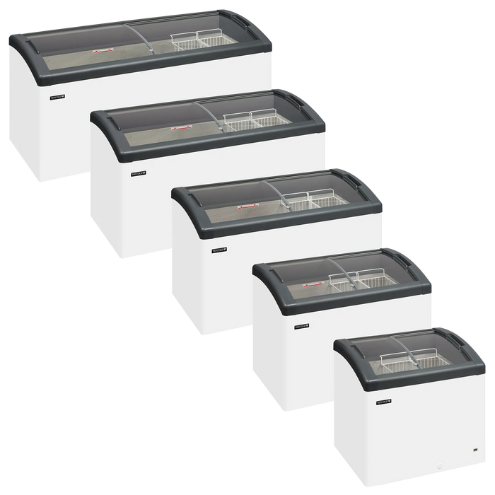 Elcold Sliding Curved Glass Lid Chest Freezer FOCUS 151 GREY 53304(Substitution for 49701 FOCUS 151 (ECO DESIGN))