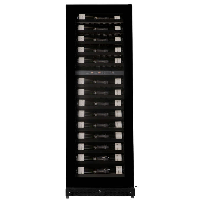 Pevino Imperial Eco 96 bottle dual zone wine cooler, interior shelving view