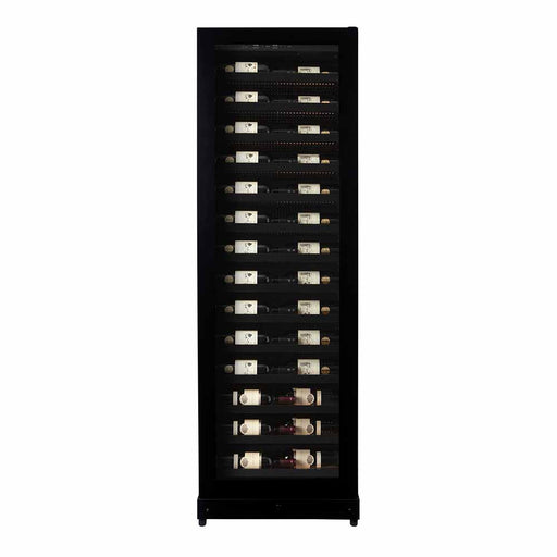 Pevino Imperial 54 bottle single zone wine cooler, matte black steel finish, front view
