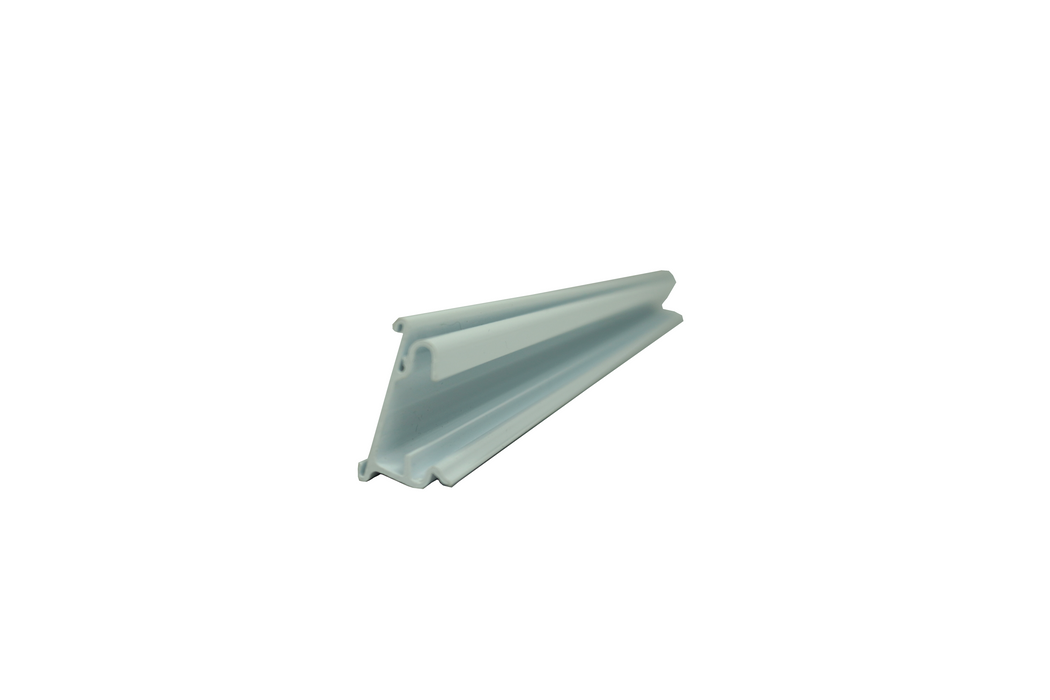 White pricecard holder designed for middle shelf installation on commercial refrigerators view 3
