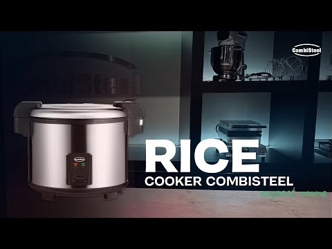 Combisteel RC-54 stainless steel tabletop rice cooker with serving spoon and measuring cup view 6