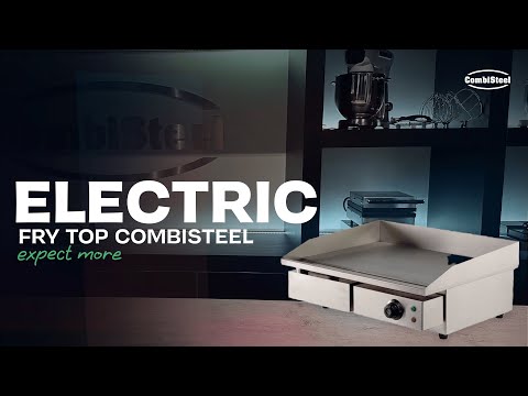 Stainless steel tabletop electric fry top griddle with smooth cooking surface and grease tray view 5