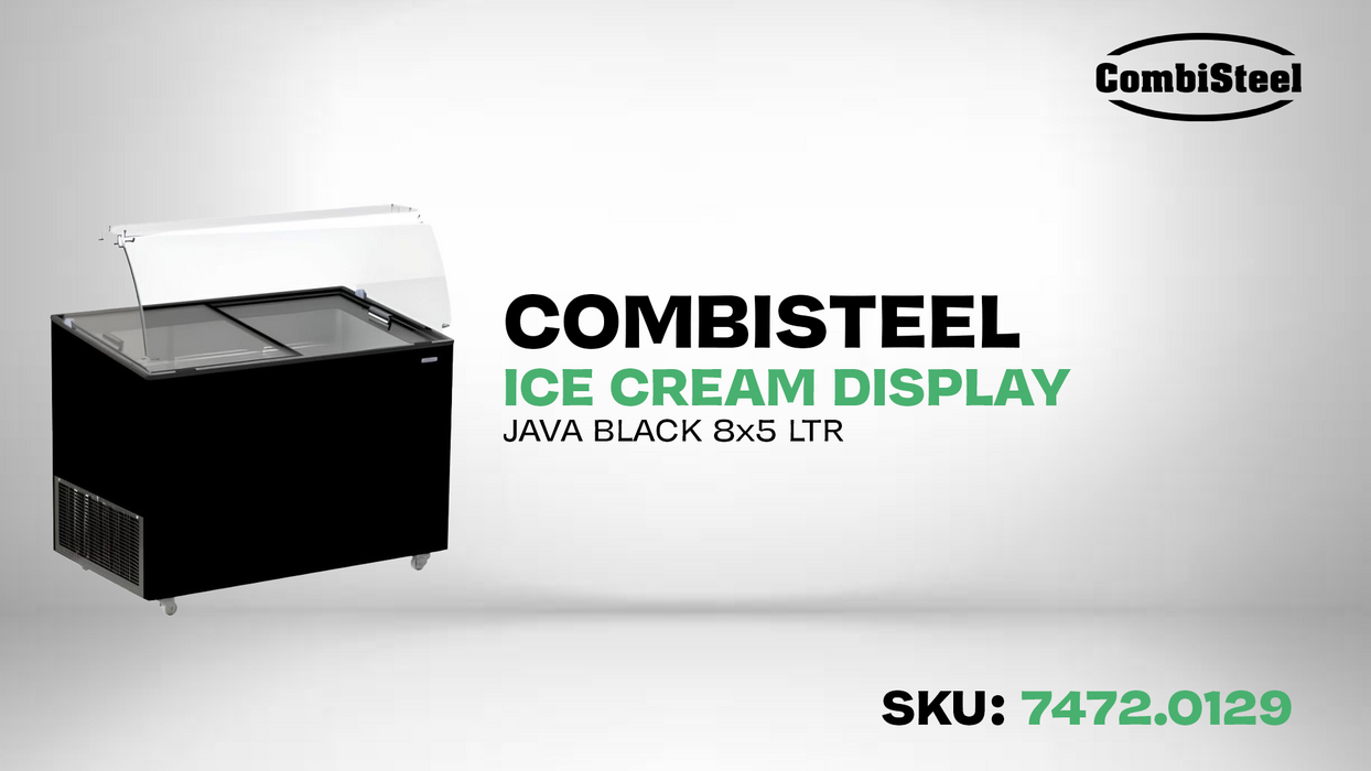 Black chest freezer with lift-up lid for ice cream display, 909mm wide view 6