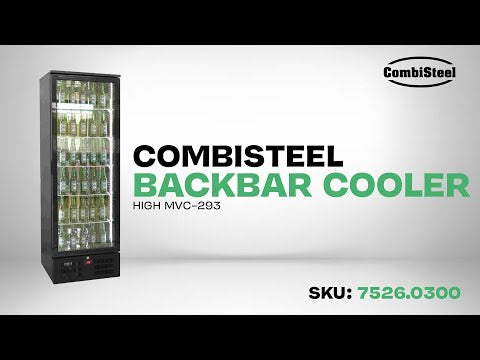 Black single-door backbar cooler fridge with LED lighting and right-hinged door view 6