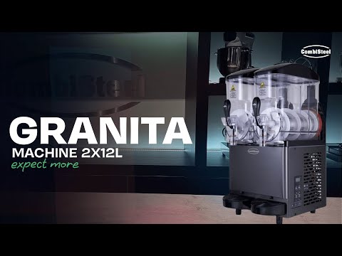Black tabletop granita machine with two 12-litre bowls and digital display panel view 6