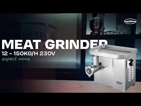 Stainless steel compact meat mincer with three grinding plates and electric motor view 6
