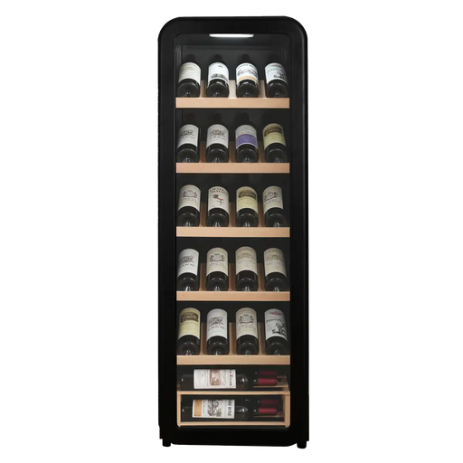 Cavecool Retro Basalt 51 bottle wine cooler, matt black cabinet, front view