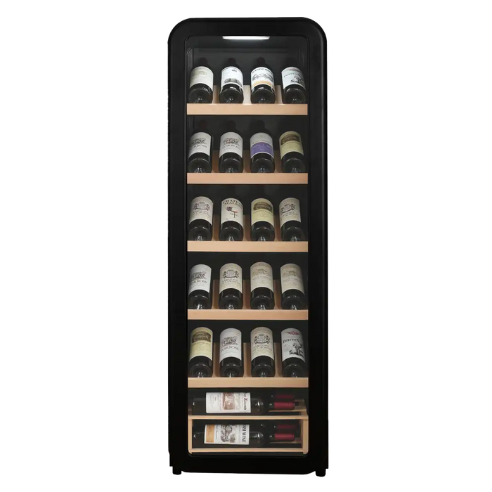 Cavecool Retro Basalt 51 bottle wine cooler, matt black cabinet, front view