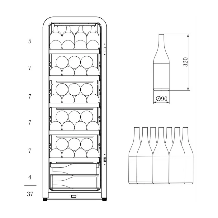 Cavecool Retro Basalt 51 bottle wine cooler, side view