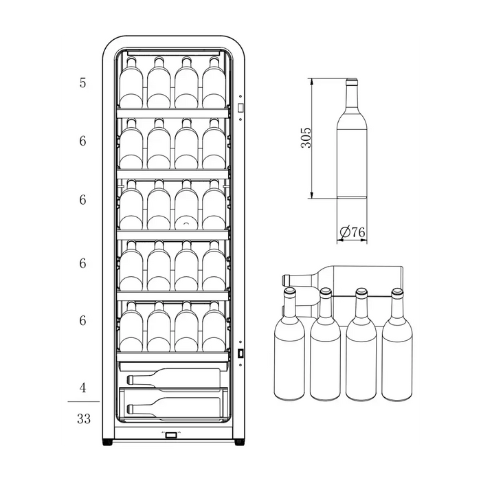Cavecool Retro Basalt 51 bottle wine cooler, interior shelving view