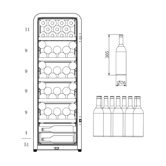 Cavecool Retro Basalt 51 bottle wine cooler, open door view