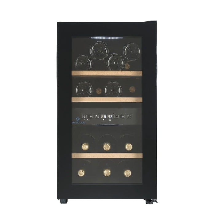 Cavecool Joy Azurite 16 bottle dual zone wine cooler, front view