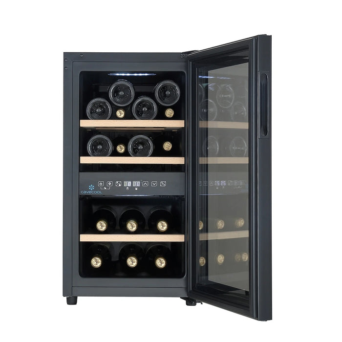 Cavecool Joy Azurite 16 bottle dual zone wine cooler, side view