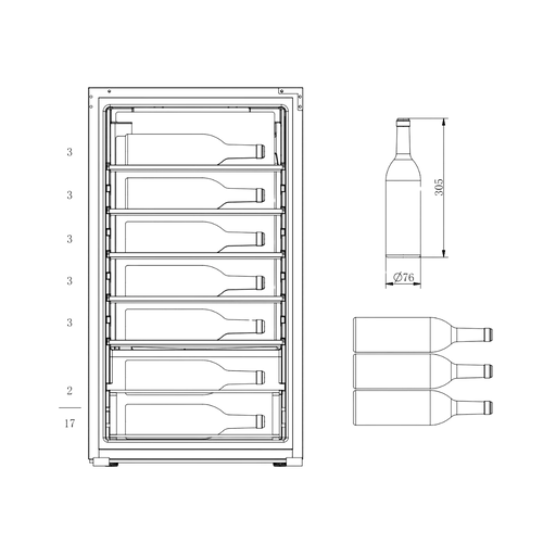 Cavecool Joy Opalite 17 bottle single zone wine cooler, angled view