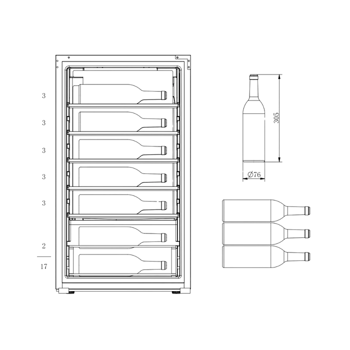 Cavecool Joy Opalite 17 bottle single zone wine cooler, angled view