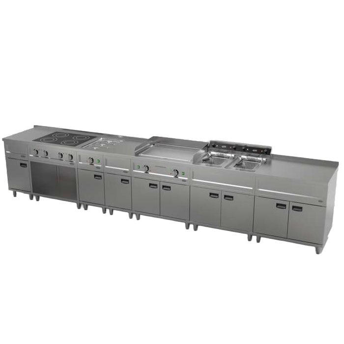 Stainless steel twin tank electric fryer with two 12 litre fry pots and drain valves view 5
