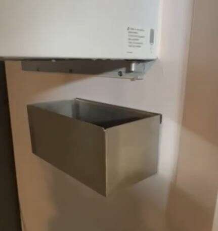 Stainless steel drip tray with welded seams and mounting bracket view 2