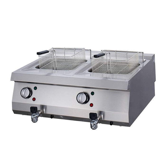 Maxima 09394999 Heavy Duty Deep Fryer 2 x 12L Double Unit 70cm Deep with Drain Tap Electric