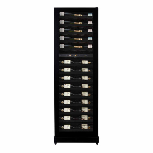 Pevino Imperial 54 bottle dual zone wine cooler, matte black steel finish, front view