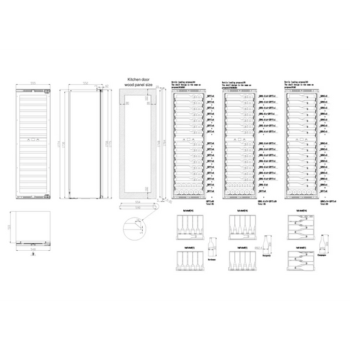 Pevino Imperial 95 bottle dual zone kitchen door wine cooler, interior shelving view