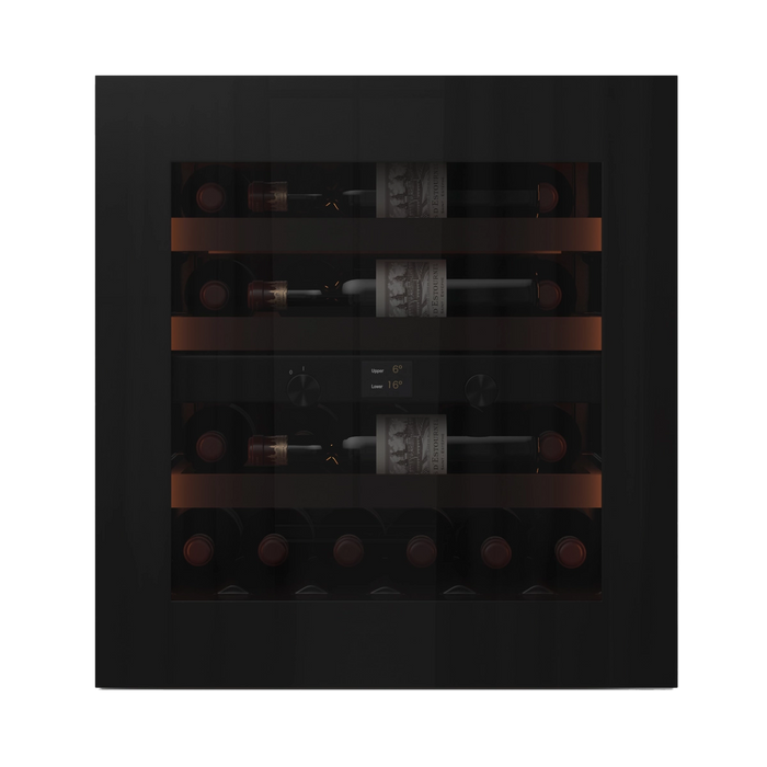 Pevino Imperial Push Open 23 bottle dual zone wine cooler, integrated, front view