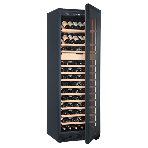 Pevino Noble Sommeliere 92 bottle multizone wine cooler, interior shelving view