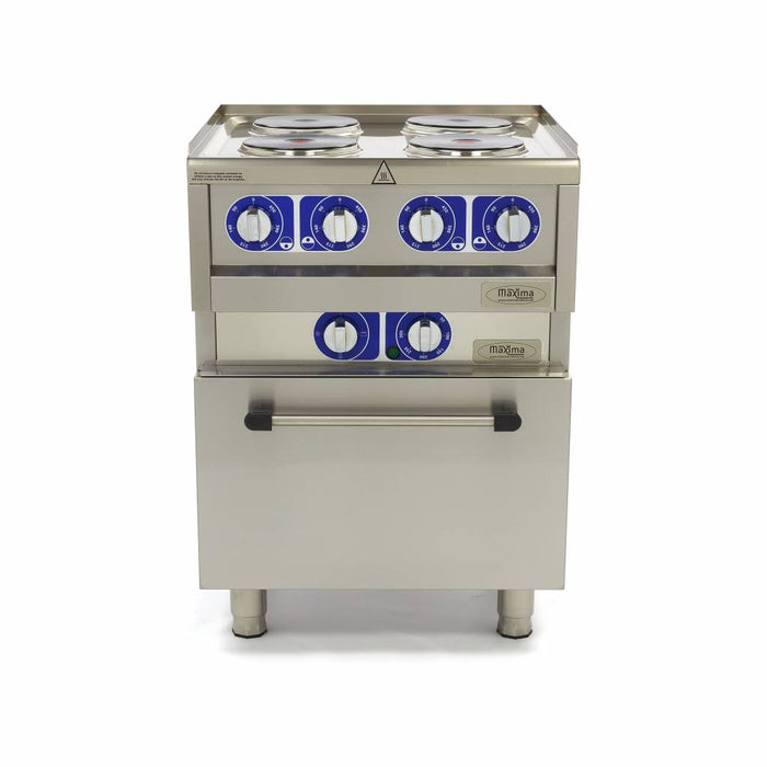Maxima 09391540 Commercial Grade Stove 4 Burners Electric Double Unit 60cm Deep with Oven