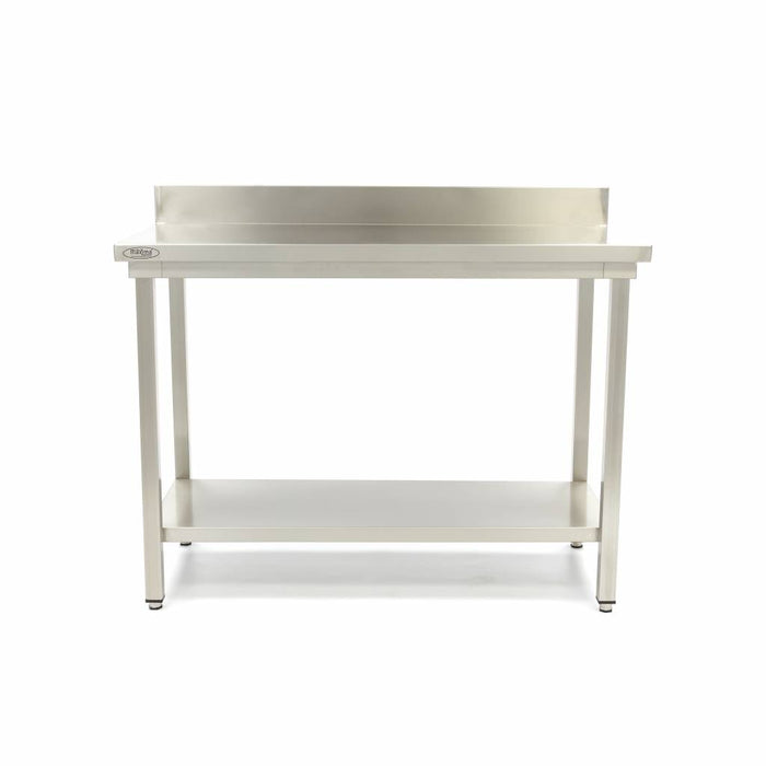 Maxima 09300983 Stainless Steel Table 120 x 60cm Adjustable Height with Backsplash and Storage Shelf