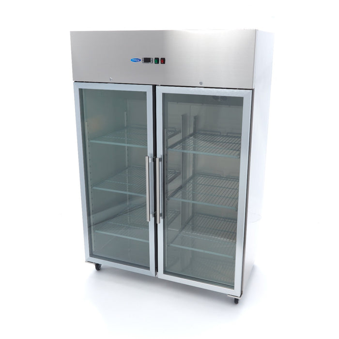 Maxima 09400013 Fridge 1200L 6 Adjustable Shelves (2/1 GN) Stainless Steel with Glass Door