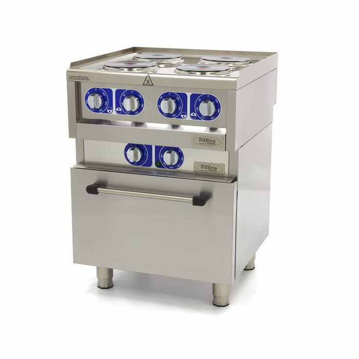 Maxima 09391540 Commercial Grade Stove 4 Burners Electric Double Unit 60cm Deep with Oven