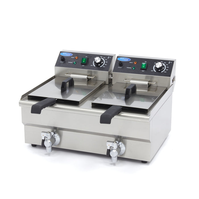 Maxima 09365229 Deep Fryer 2 x 10L 2 Baskets with Drain Tap