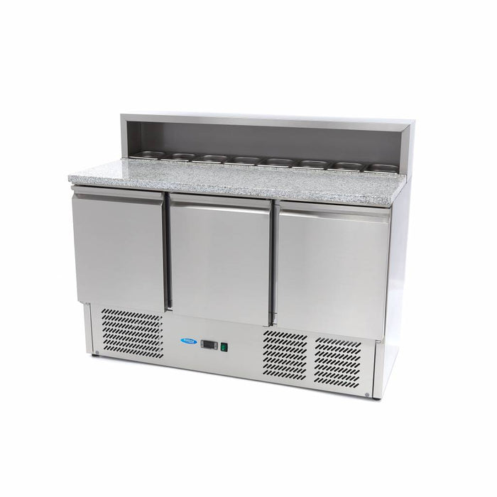 Maxima Pizza Prep Fridge, 137cm, 3 Doors, Fits 8 x 1/6 GN