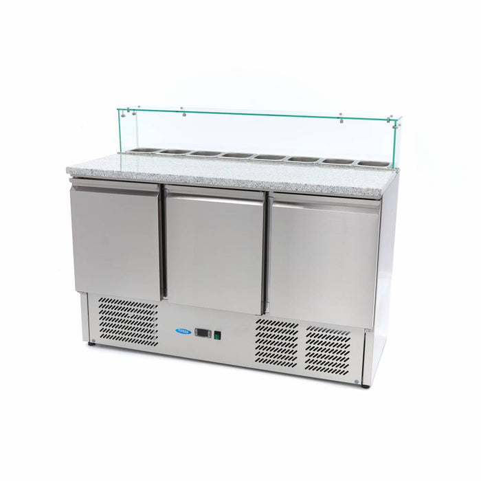 Maxima Pizza Prep Fridge, 137cm, 3 Doors, Fits 8 x 1/6 GN