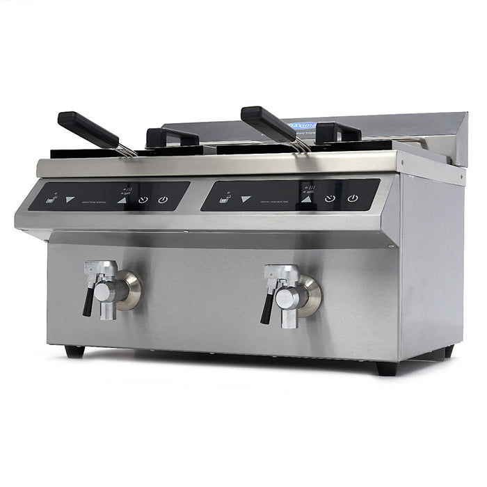 Maxima 09371095 Deep Fryer 2 x 8L 2 Baskets with Drain Tap Induction