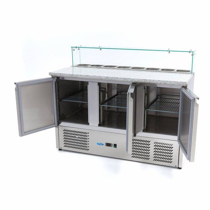 Maxima Pizza Prep Fridge, 137cm, 3 Doors, Fits 8 x 1/6 GN view 5