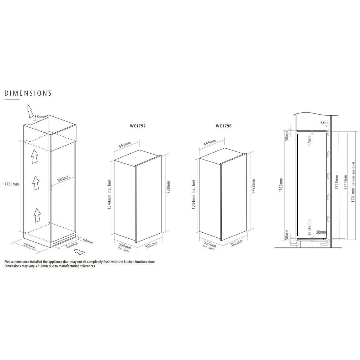 Caple WC1796 Tall Integrated Triple Zone Black Wine Cooler — ChillCooler
