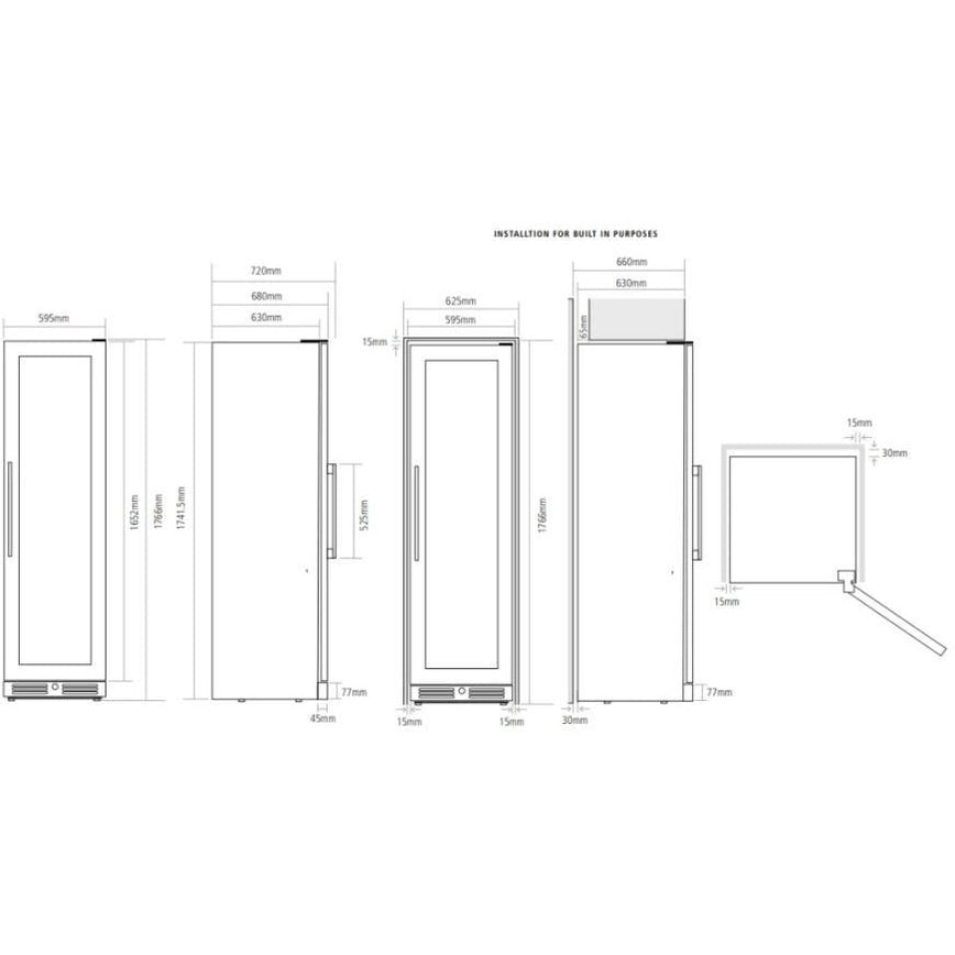Caple Tall Freestanding / Built In Wine Cooler Triple Zone Black WF1