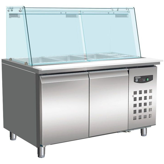 CombiSteel 700 REFRIGERATED COUNTER WITH GLASS COVER 2 DOORS 3X 1/1 + 3X 1/6GN CONTAINER - ChillCooler