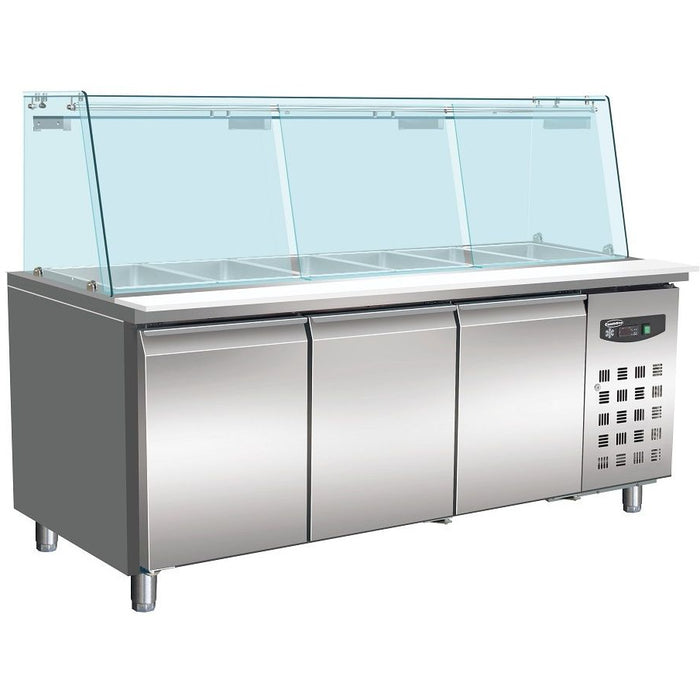 CombiSteel REFRIGERATED COUNTER WITH GLASS COVER 3 DOORS 5X 1/1 GN CONTAINER - ChillCooler