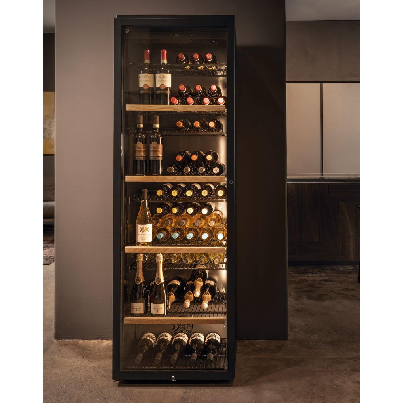 Ip Industrie Tall Freestanding Wine Cooler 138 Bottle Black NCK 501